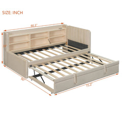 Bellemave® Twin Size Upholstered Daybed with Trundle, Storage Shelves, USB & Outlet - Bellemave