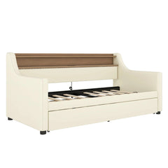 Bellemave® Twin Size Upholstered Daybed with Trundle, with Charging Station and LED Lights - Bellemave