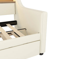 Bellemave® Twin Size Upholstered Daybed with Trundle, with Charging Station and LED Lights - Bellemave