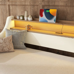 Bellemave® Twin Size Upholstered Daybed with Trundle, with Charging Station and LED Lights - Bellemave