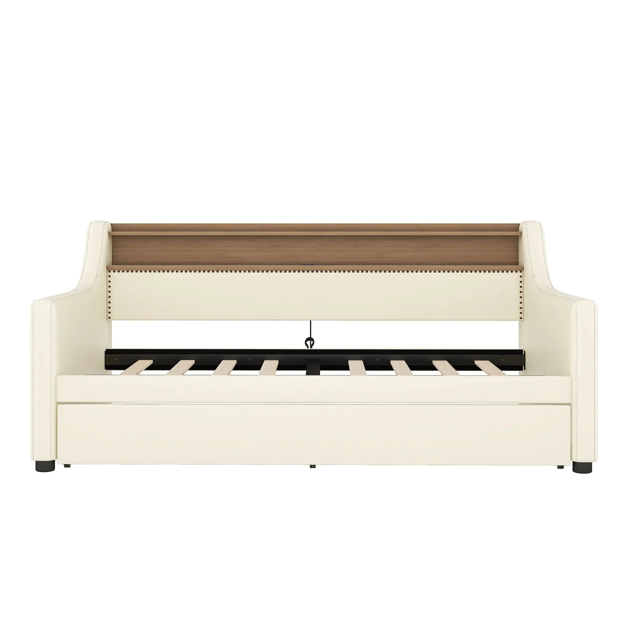 Bellemave® Twin Size Upholstered Daybed with Trundle, with Charging Station and LED Lights - Bellemave