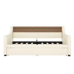 Bellemave® Twin Size Upholstered Daybed with Trundle, with Charging Station and LED Lights - Bellemave