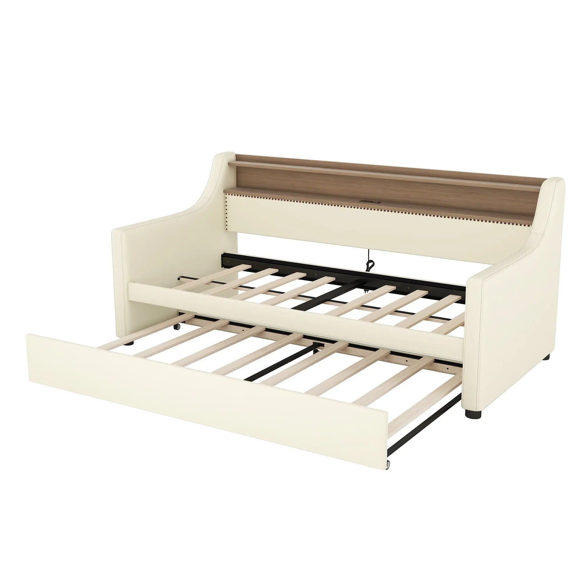 Bellemave® Twin Size Upholstered Daybed with Trundle, with Charging Station and LED Lights - Bellemave