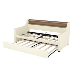 Bellemave® Twin Size Upholstered Daybed with Trundle, with Charging Station and LED Lights - Bellemave