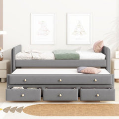 Bellemave® Twin Size Upholstered Daybed with Twin Size Trundle and Drawers - Bellemave