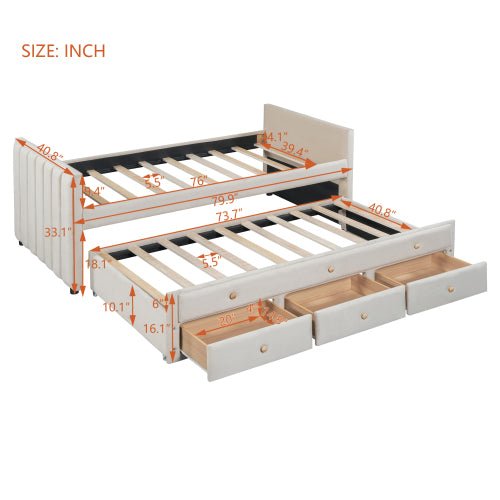 Bellemave® Twin Size Upholstered Daybed with Twin Size Trundle and Drawers - Bellemave