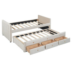 Bellemave® Twin Size Upholstered Daybed with Twin Size Trundle and Drawers - Bellemave