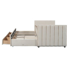 Bellemave® Twin Size Upholstered Daybed with Twin Size Trundle and Drawers - Bellemave