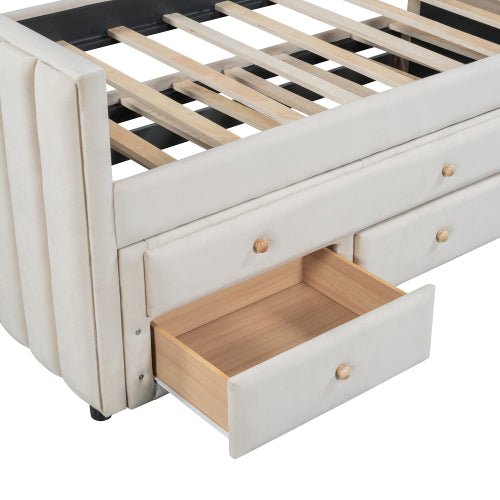 Bellemave® Twin Size Upholstered Daybed with Twin Size Trundle and Drawers - Bellemave