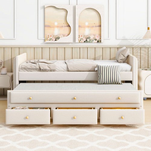 Bellemave® Twin Size Upholstered Daybed with Twin Size Trundle and Drawers - Bellemave