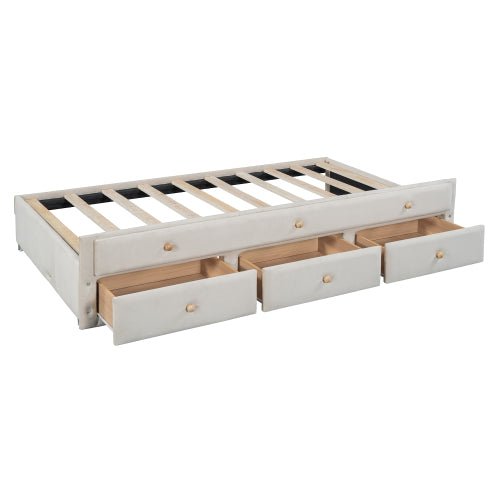 Bellemave® Twin Size Upholstered Daybed with Twin Size Trundle and Drawers - Bellemave