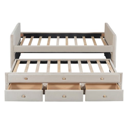 Bellemave® Twin Size Upholstered Daybed with Twin Size Trundle and Drawers - Bellemave