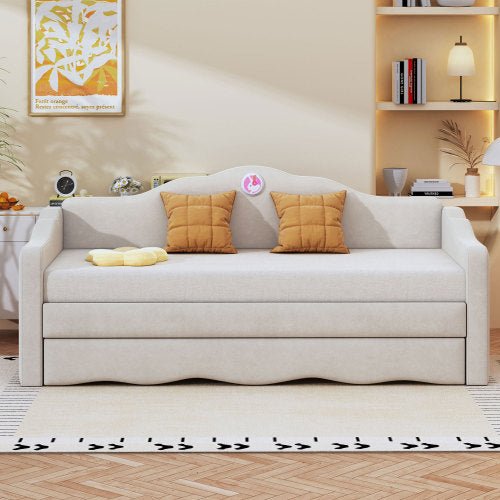 Bellemave® Twin Size Upholstered Daybed with Wave - Shaped Trundle - Bellemave
