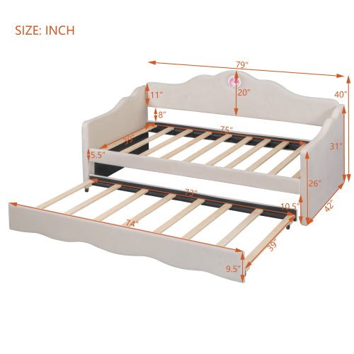 Bellemave® Twin Size Upholstered Daybed with Wave - Shaped Trundle - Bellemave