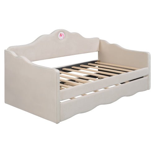 Bellemave® Twin Size Upholstered Daybed with Wave - Shaped Trundle - Bellemave
