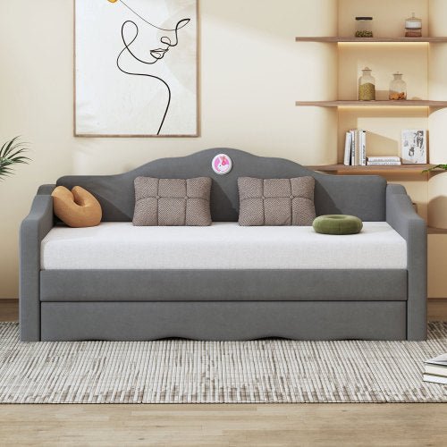 Bellemave® Twin Size Upholstered Daybed with Wave - Shaped Trundle - Bellemave
