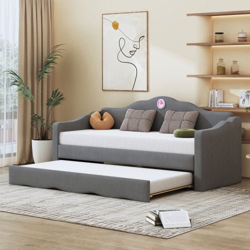 Bellemave® Twin Size Upholstered Daybed with Wave - Shaped Trundle - Bellemave