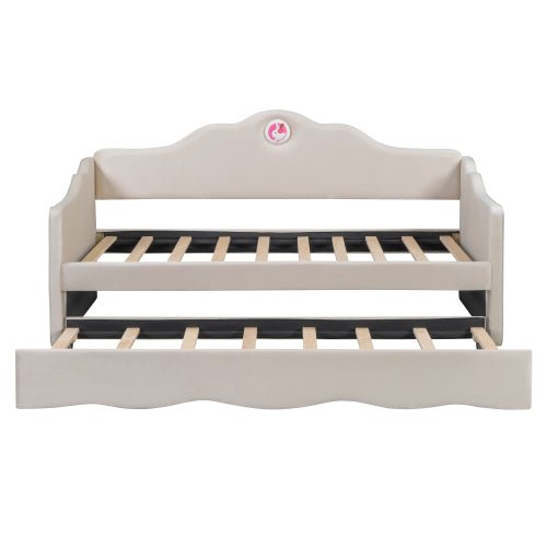 Bellemave® Twin Size Upholstered Daybed with Wave - Shaped Trundle - Bellemave