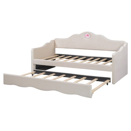 Bellemave® Twin Size Upholstered Daybed with Wave - Shaped Trundle - Bellemave