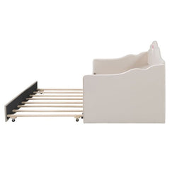 Bellemave® Twin Size Upholstered Daybed with Wave - Shaped Trundle - Bellemave