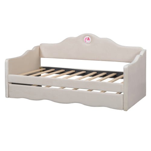 Bellemave® Twin Size Upholstered Daybed with Wave - Shaped Trundle - Bellemave