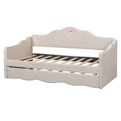 Bellemave® Twin Size Upholstered Daybed with Wave - Shaped Trundle - Bellemave