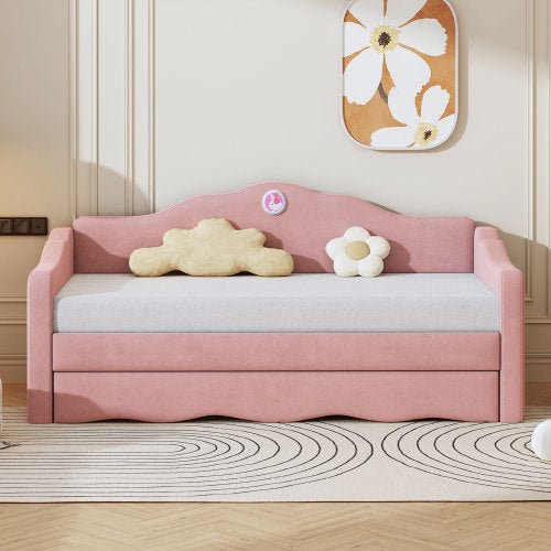 Bellemave® Twin Size Upholstered Daybed with Wave - Shaped Trundle - Bellemave