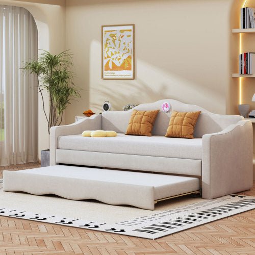 Bellemave® Twin Size Upholstered Daybed with Wave - Shaped Trundle - Bellemave
