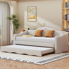Bellemave® Twin Size Upholstered Daybed with Wave - Shaped Trundle - Bellemave