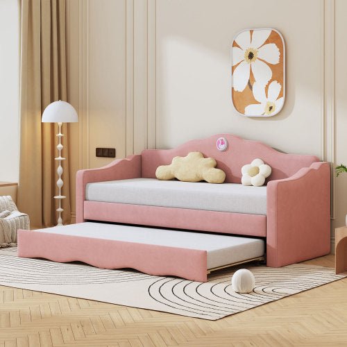 Bellemave® Twin Size Upholstered Daybed with Wave - Shaped Trundle - Bellemave