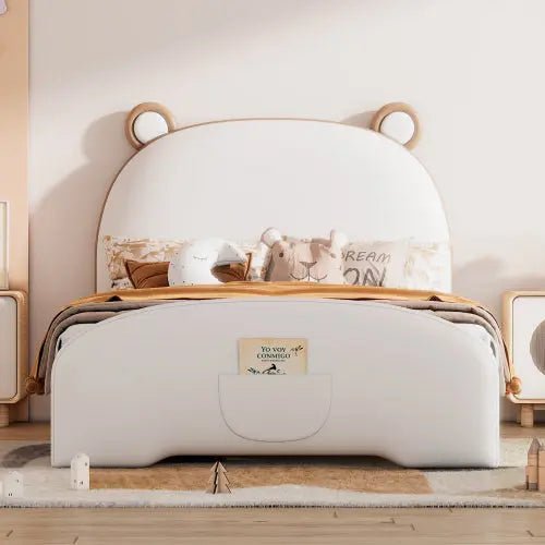 Bellemave® Twin Size Upholstered Platform Bed with Bear - shaped Headboard and Footboard - Bellemave