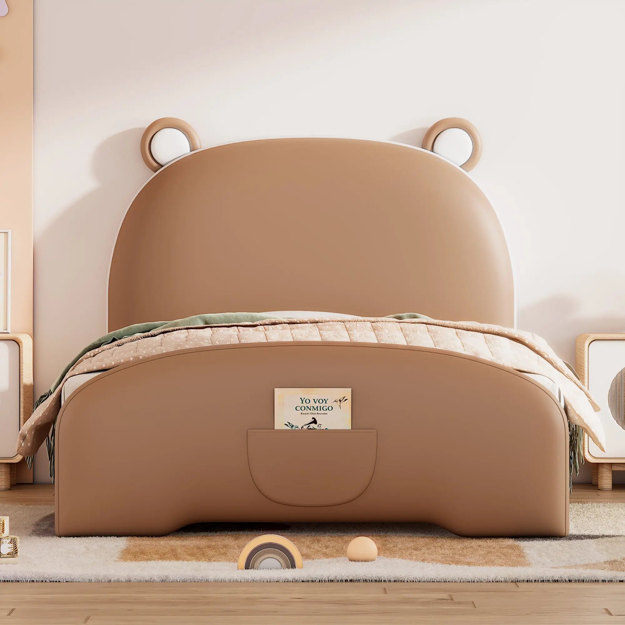 Bellemave® Twin Size Upholstered Platform Bed with Bear - shaped Headboard and Footboard - Bellemave