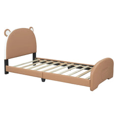 Bellemave® Twin Size Upholstered Platform Bed with Bear - shaped Headboard and Footboard - Bellemave