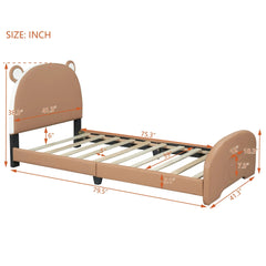 Bellemave® Twin Size Upholstered Platform Bed with Bear - shaped Headboard and Footboard - Bellemave