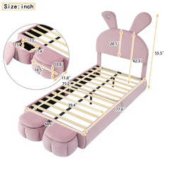Bellemave® Twin Size Upholstered Platform Bed with Cartoon Ears Shaped Headboard and Light - Bellemave