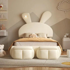 Bellemave® Twin Size Upholstered Platform Bed with Cartoon Ears Shaped Headboard and Light - Bellemave