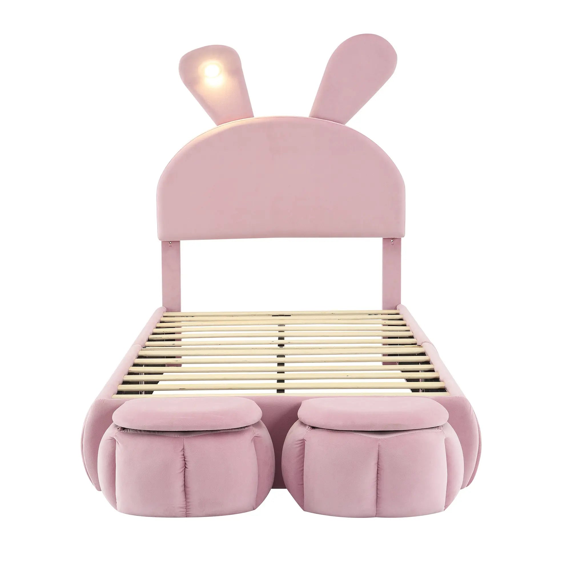 Bellemave® Twin Size Upholstered Platform Bed with Cartoon Ears Shaped Headboard and Light - Bellemave
