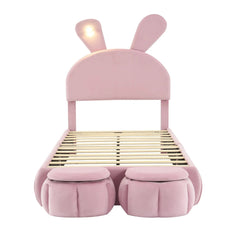 Bellemave® Twin Size Upholstered Platform Bed with Cartoon Ears Shaped Headboard and Light - Bellemave
