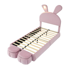 Bellemave® Twin Size Upholstered Platform Bed with Cartoon Ears Shaped Headboard and Light - Bellemave