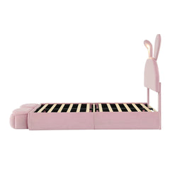 Bellemave® Twin Size Upholstered Platform Bed with Cartoon Ears Shaped Headboard and Light - Bellemave
