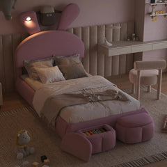 Bellemave® Twin Size Upholstered Platform Bed with Cartoon Ears Shaped Headboard and Light - Bellemave