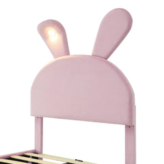 Bellemave® Twin Size Upholstered Platform Bed with Cartoon Ears Shaped Headboard and Light - Bellemave