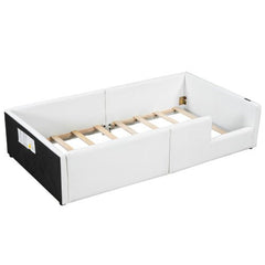 Bellemave® Twin Size Upholstered Platform Bed with Guardrail and Charging Station - Bellemave