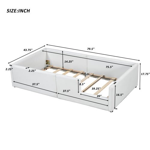 Bellemave® Twin Size Upholstered Platform Bed with Guardrail and Charging Station - Bellemave