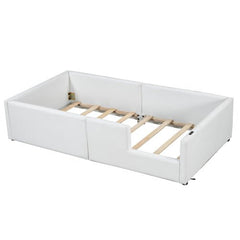 Bellemave® Twin Size Upholstered Platform Bed with Guardrail and Charging Station - Bellemave
