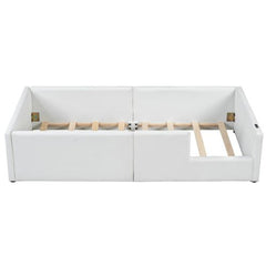 Bellemave® Twin Size Upholstered Platform Bed with Guardrail and Charging Station - Bellemave