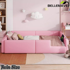 Bellemave® Twin Size Upholstered Platform Bed with Guardrail and Charging Station - Bellemave
