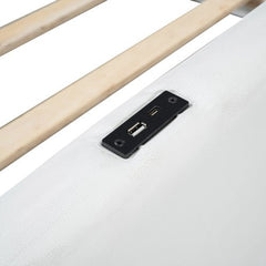 Bellemave® Twin Size Upholstered Platform Bed with Guardrail and Charging Station - Bellemave