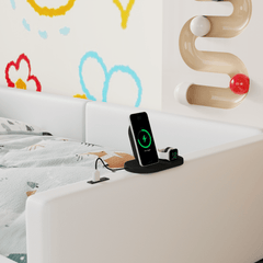 Bellemave® Twin Size Upholstered Platform Bed with Guardrail and Charging Station - Bellemave
