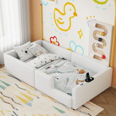 Bellemave® Twin Size Upholstered Platform Bed with Guardrail and Charging Station - Bellemave